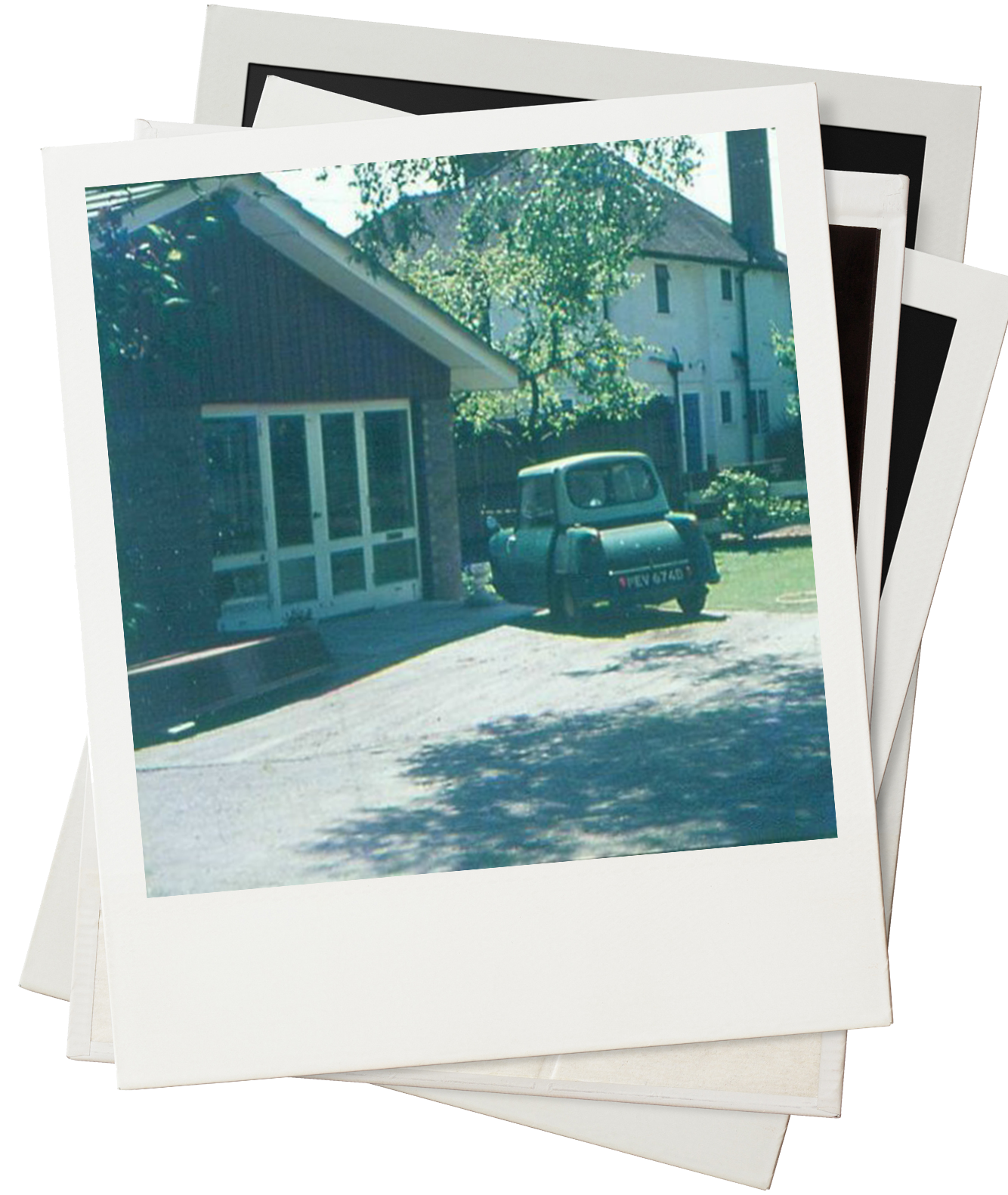 Polaroids showing home driveway
