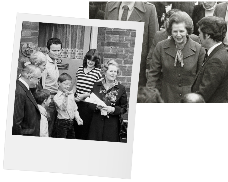 Primer Minister, Margaret Thatcher with family during the launch of The Right to Buy scheme.